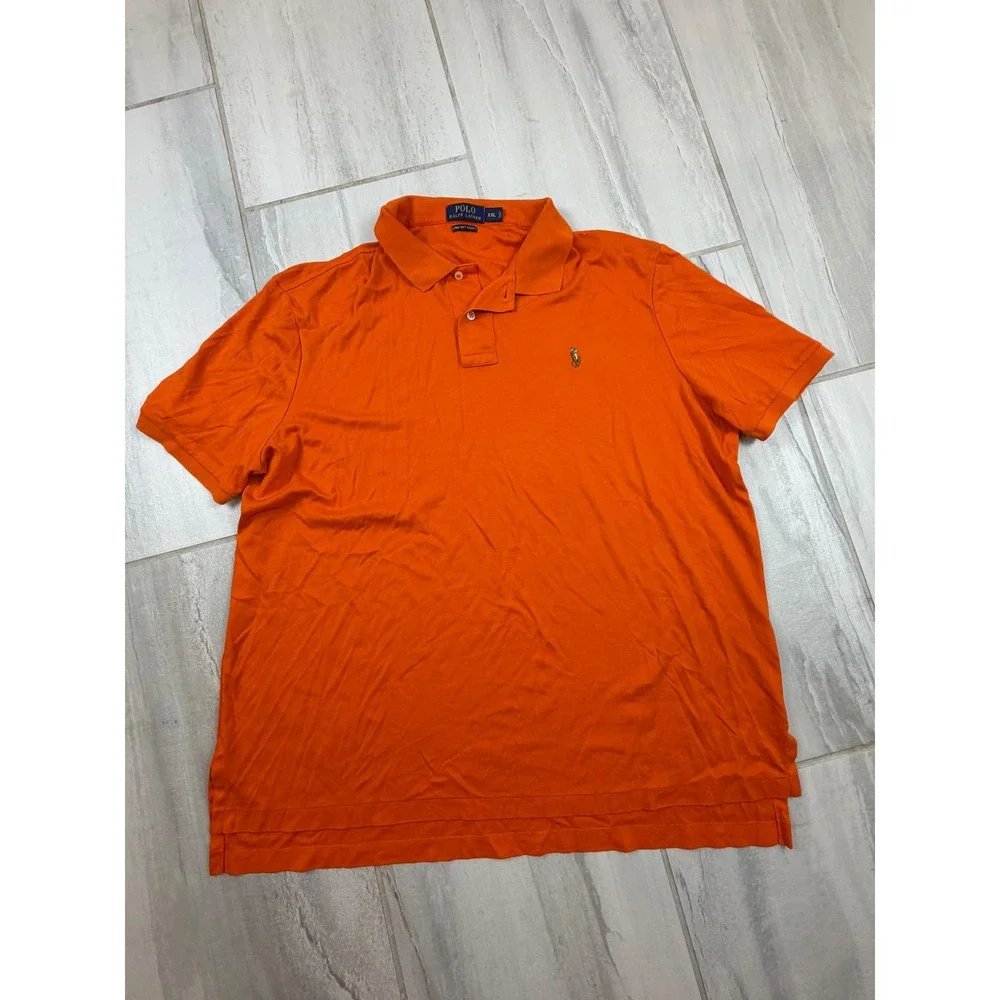 Polo Ralph Lauren Mens XXL Orange Pima Soft Touch Short Sleeve Polo Shirt Cotton